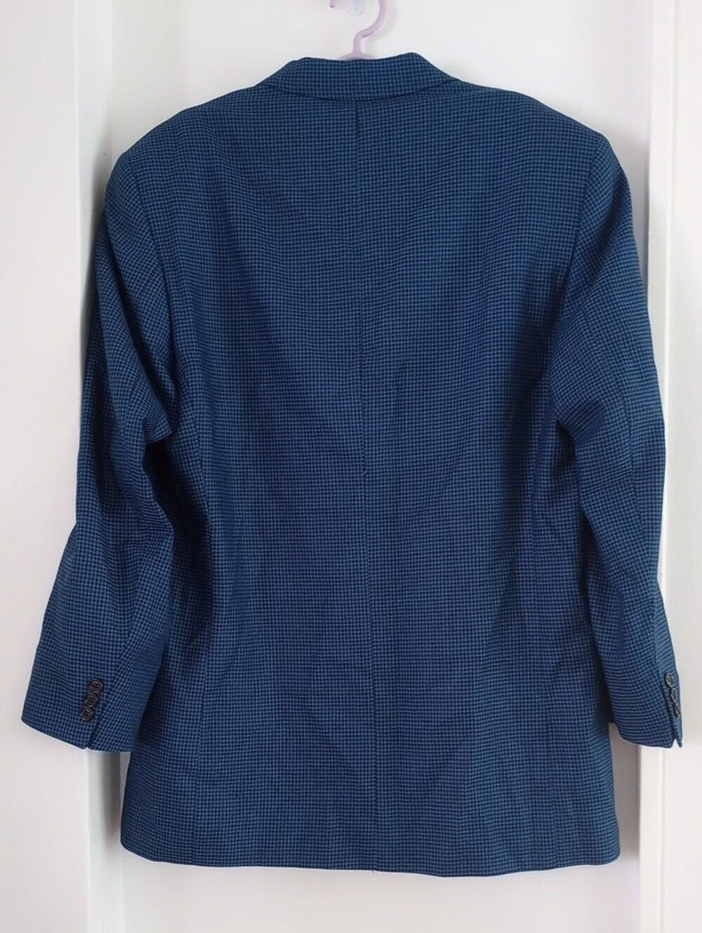 Fiori Vintage Silk Wool Blue Houndstooth Classic Sport Coat Blazer Men Sz L